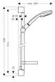 Hansgrohe Brauseset mit verstellbarer Brausestange. Die Halterung für den Duschkopf ist kugelgelagert. Integrierte Seifenschale an der Unterseite.